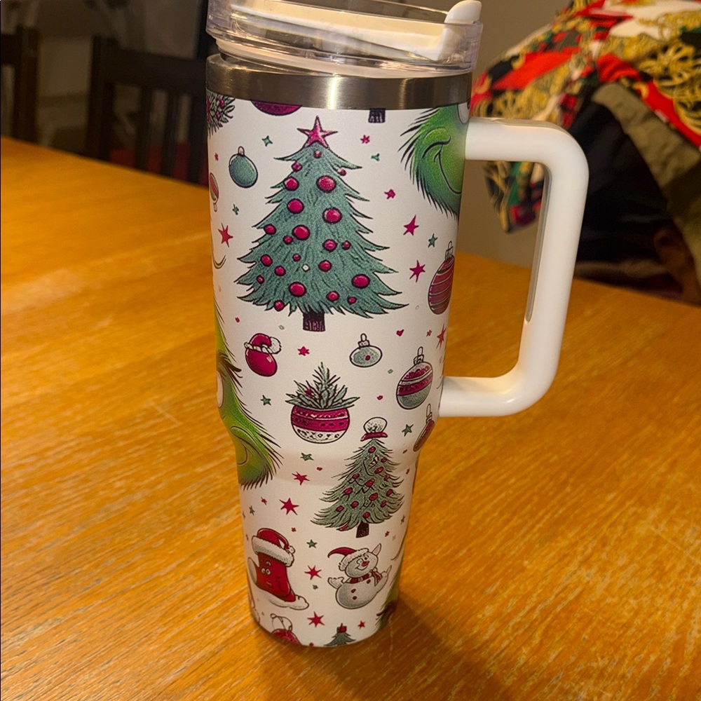 Holiday Themed Grinch Travel Mug with Handle